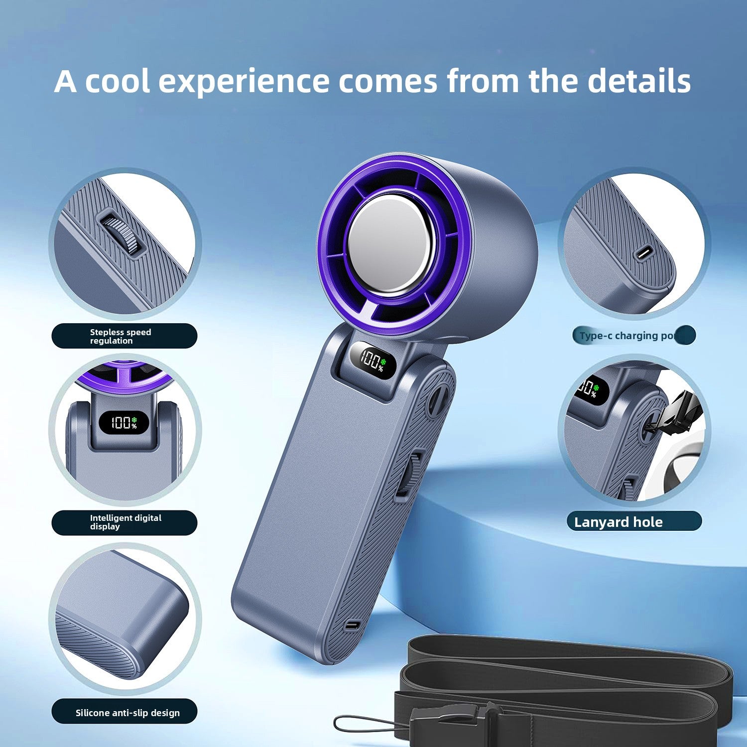 Portable Folding Mini Fan – 100-Speed USB-C Cooling