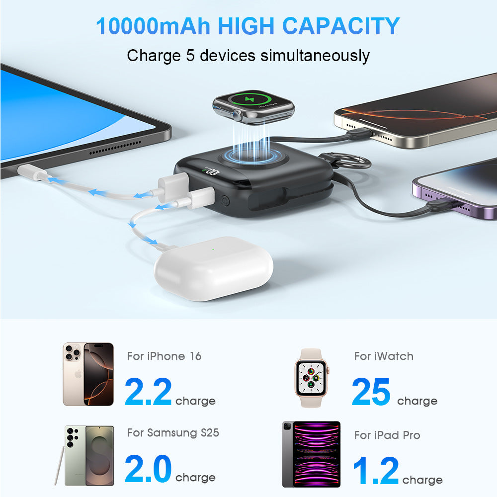 10000mAh Power Bank With Built-In Cables & Watch Pad