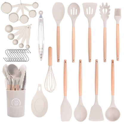 33-Piece Wooden-Handled Silicone Kitchen Utensil Set