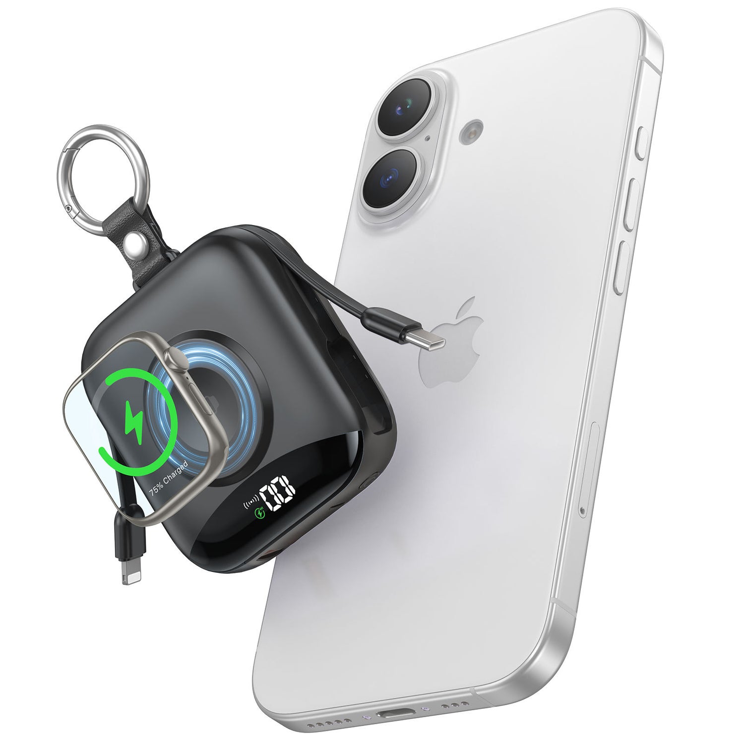 10000mAh Power Bank With Built-In Cables & Watch Pad