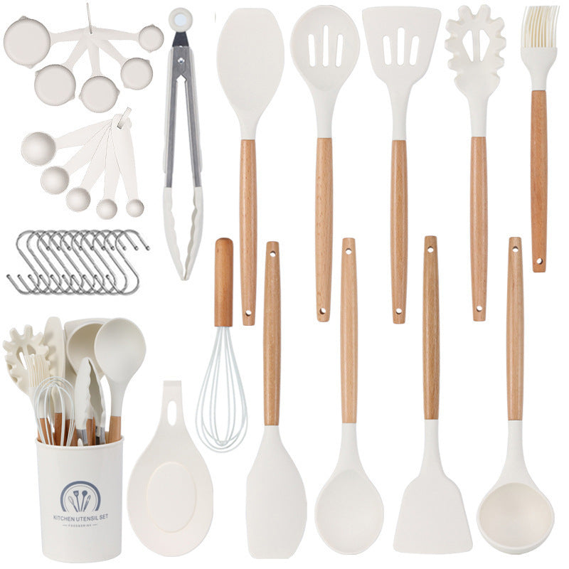 33-Piece Wooden-Handled Silicone Kitchen Utensil Set