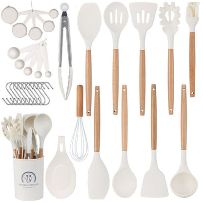 33-Piece Wooden-Handled Silicone Kitchen Utensil Set