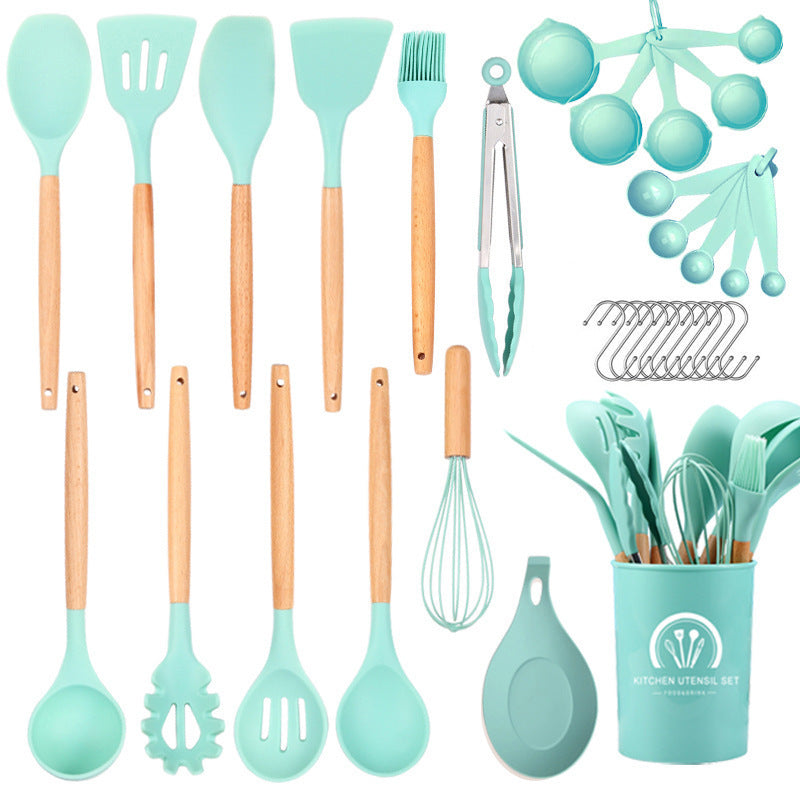 33-Piece Wooden-Handled Silicone Kitchen Utensil Set